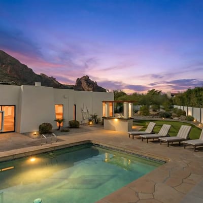 Luxury estate w/ heated pool & Camelback views